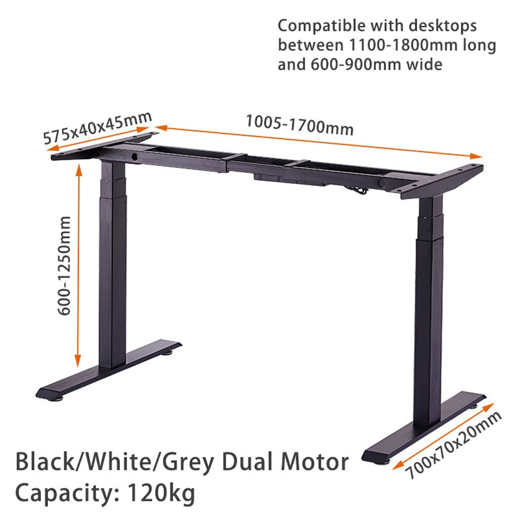 120cm Standing Desk Height Adjustable Sit White Stand Motorised Dual Motors Frame Black Top