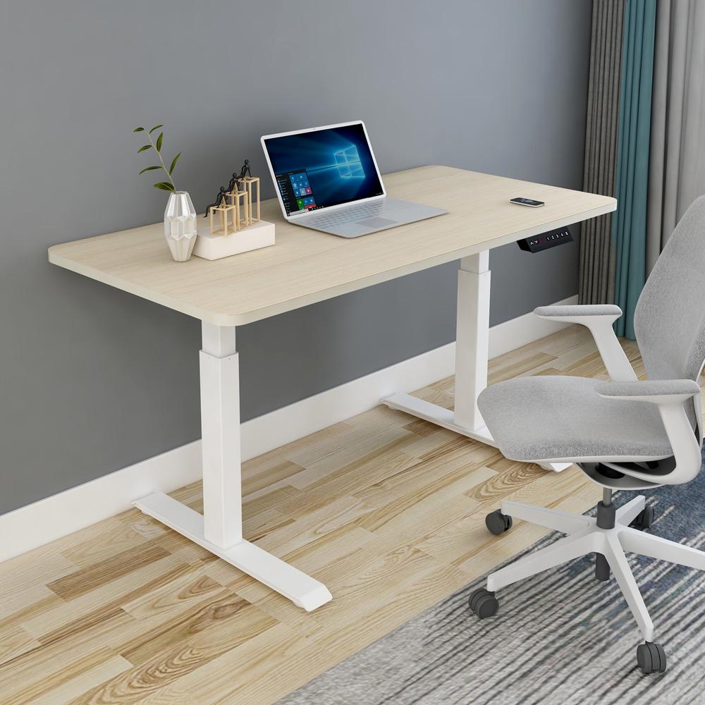 140cm Standing Desk Height Adjustable Sit Stand Motorised White Dual Motors Frame White Top