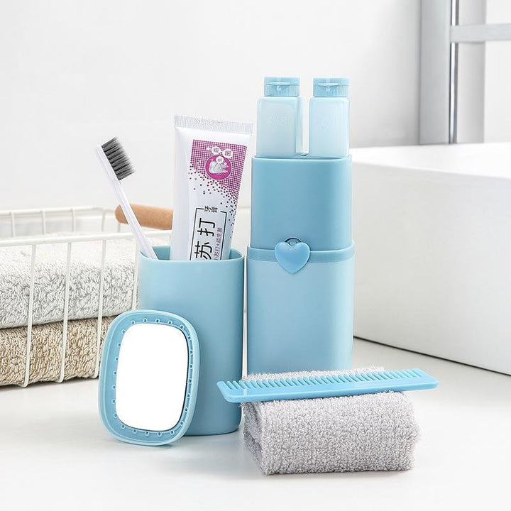 Portable Toothbrush Holder Tooth Mug Toothpaste Cup Bath Travel Box Accessories Set Blue