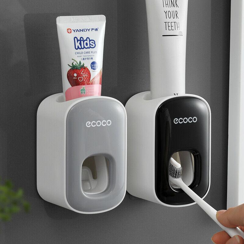 Ecoco Wall mount auto ands Free Toothpaste Dispenser Automatic Toothpaste Squeezer Bathroom Toothpaste Holder Grey