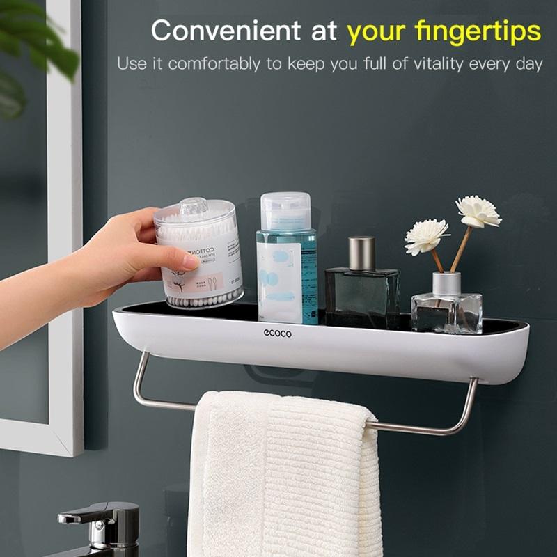 Bathroom Shelves Organizer Wall Mount Home Towel shelf Shampoo Rack With Towel Bar Storage Rack Bathroom Accessories Grey