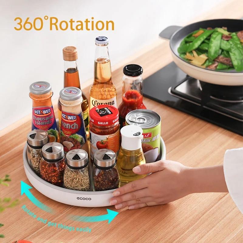 Ecoco Kitchen Rotating Spice Condiment Storage Rack Bathroom Swivel Tray Organizer Black