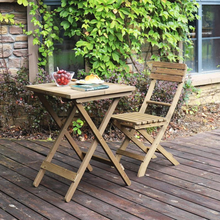 RoundTable Folding Bistro Set Solid Fir Wood Table Garden Outdoor Lounge