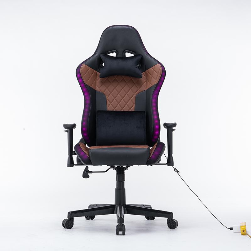 7 RGB Lights Bluetooth Speaker Gaming Chair Ergonomic Racing chair 165° Reclining Gaming Seat 4D Armrest Footrest Black