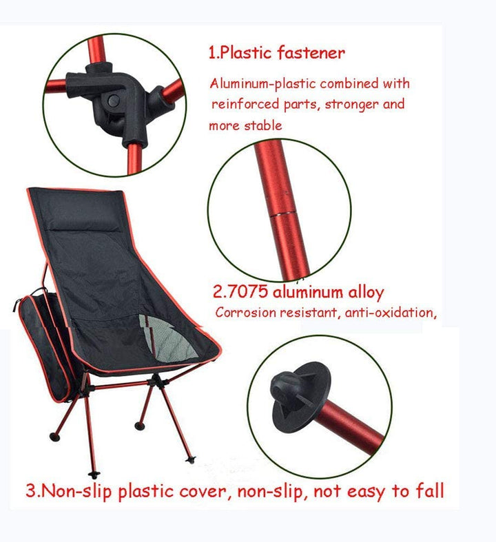 Camping Chair Folding High Back Backpacking Chair with Headrest Red