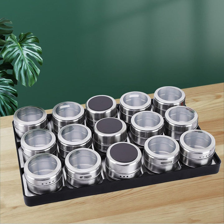 12 pcs Magnetic Spice Jars Containers Spice Tins Wall Mounted Stainless Steel Base New