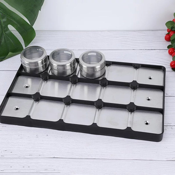 12 pcs Magnetic Spice Jars Containers Spice Tins Wall Mounted Stainless Steel Base New