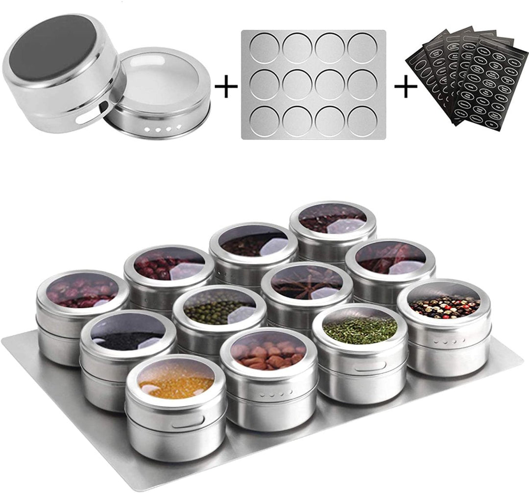 15 pcs Magnetic Spice Jars Containers Spice Tins Wall Mounted Stainless Steel Base New