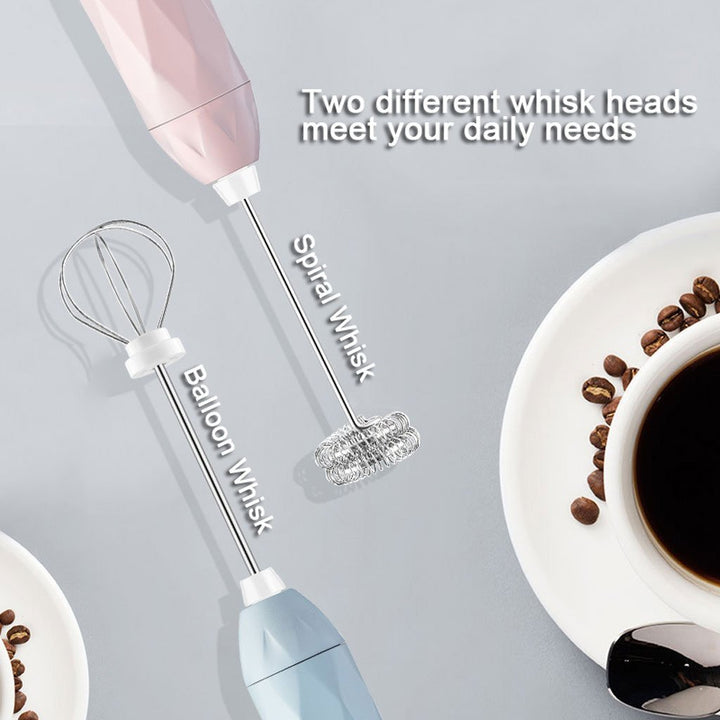 USB Charging Electric Egg Beater Milk Frother Handheld Drink Coffee Foamer Black with 2 Stainless Steel Whisks