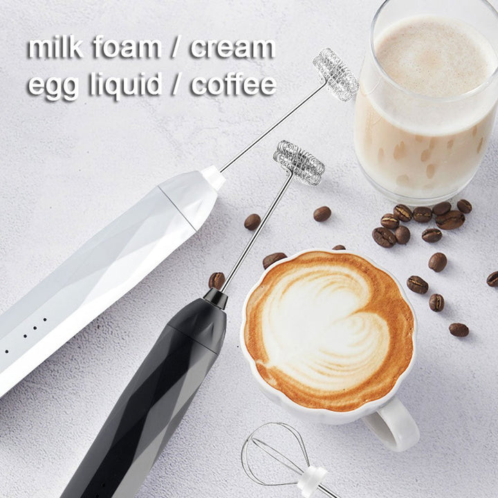 USB Charging Electric Egg Beater Milk Frother Handheld Drink Coffee Foamer Black with 2 Stainless Steel Whisks