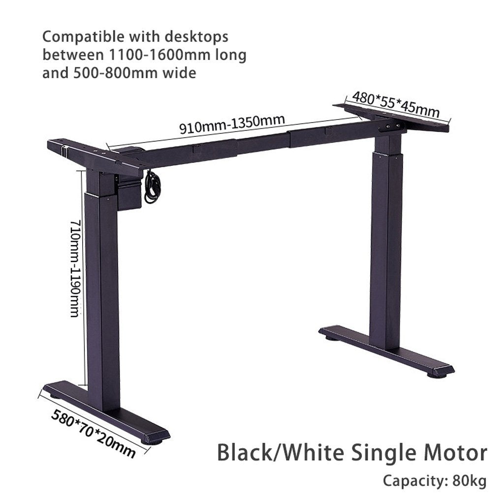 120cm Standing Desk Height Adjustable Sit Grey Stand Motorised Single Motor Frame Black