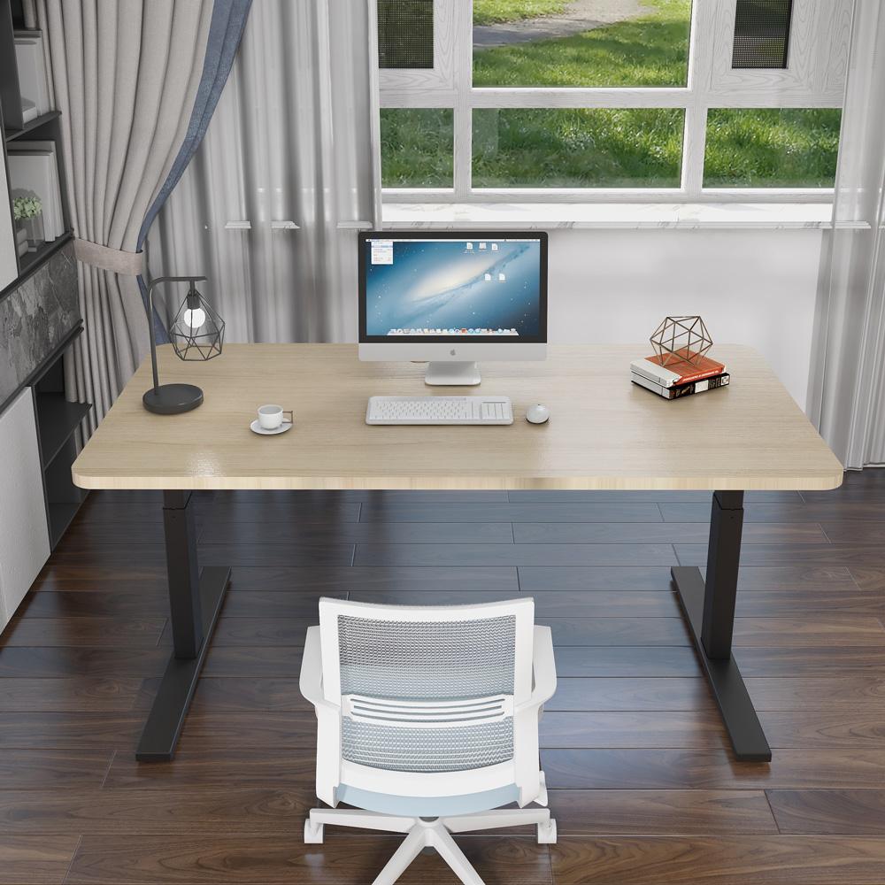 140cm Standing Desk Height Adjustable Sit Stand Motorised Grey Single Motor Frame Maple Top