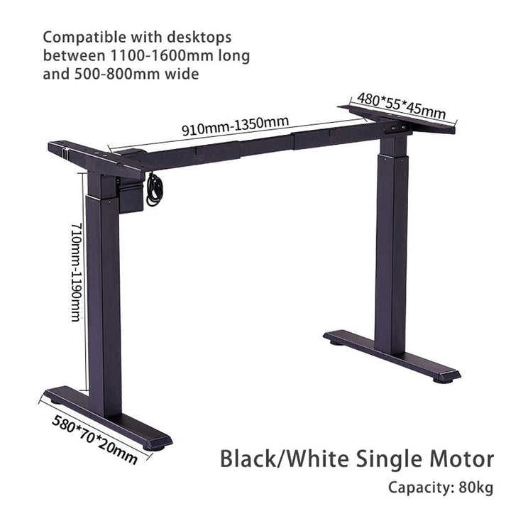 160cm Standing Desk Height Adjustable Sit Stand Motorised Grey Single Motor Frame Black Top