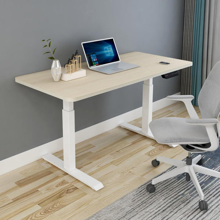 160cm Standing Desk Height Adjustable Sit Stand Motorised Grey Single Motor Frame Maple Top