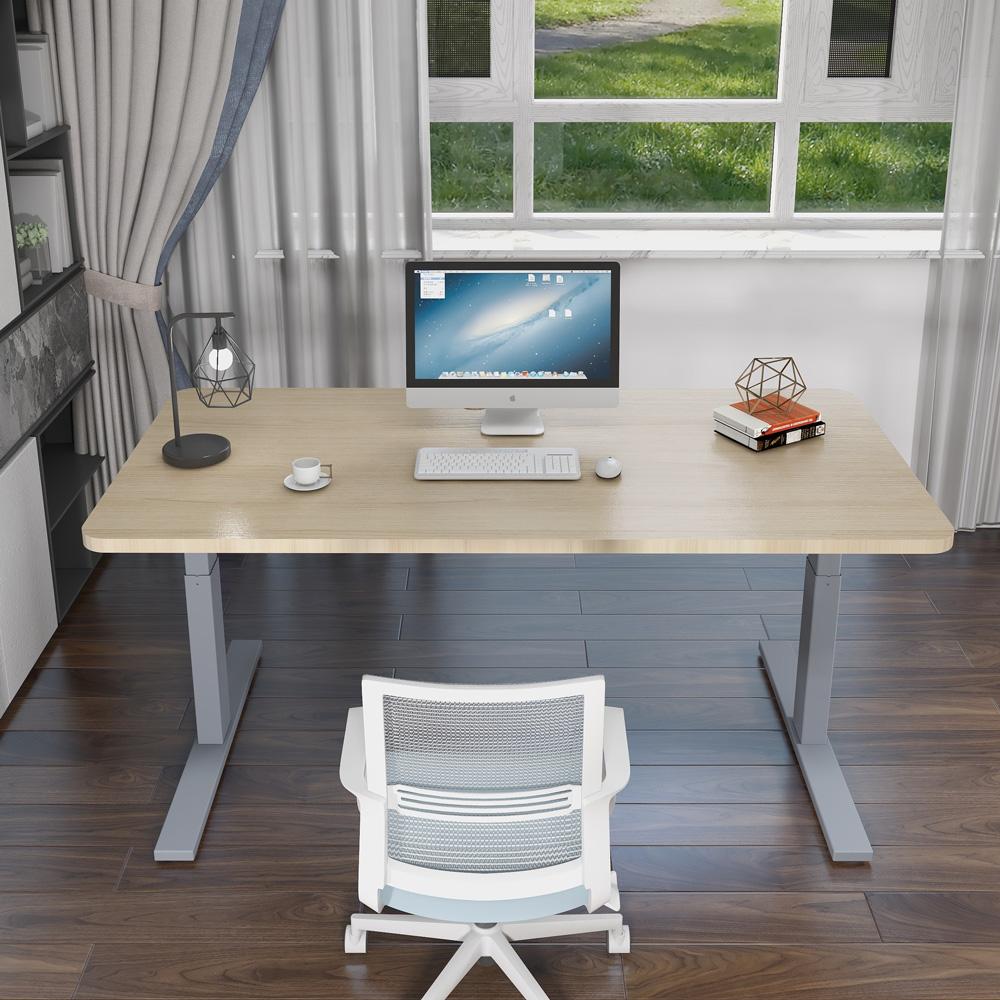 140cm Standing Desk Height Adjustable Sit Stand Motorised White Single Motor Frame Maple Top