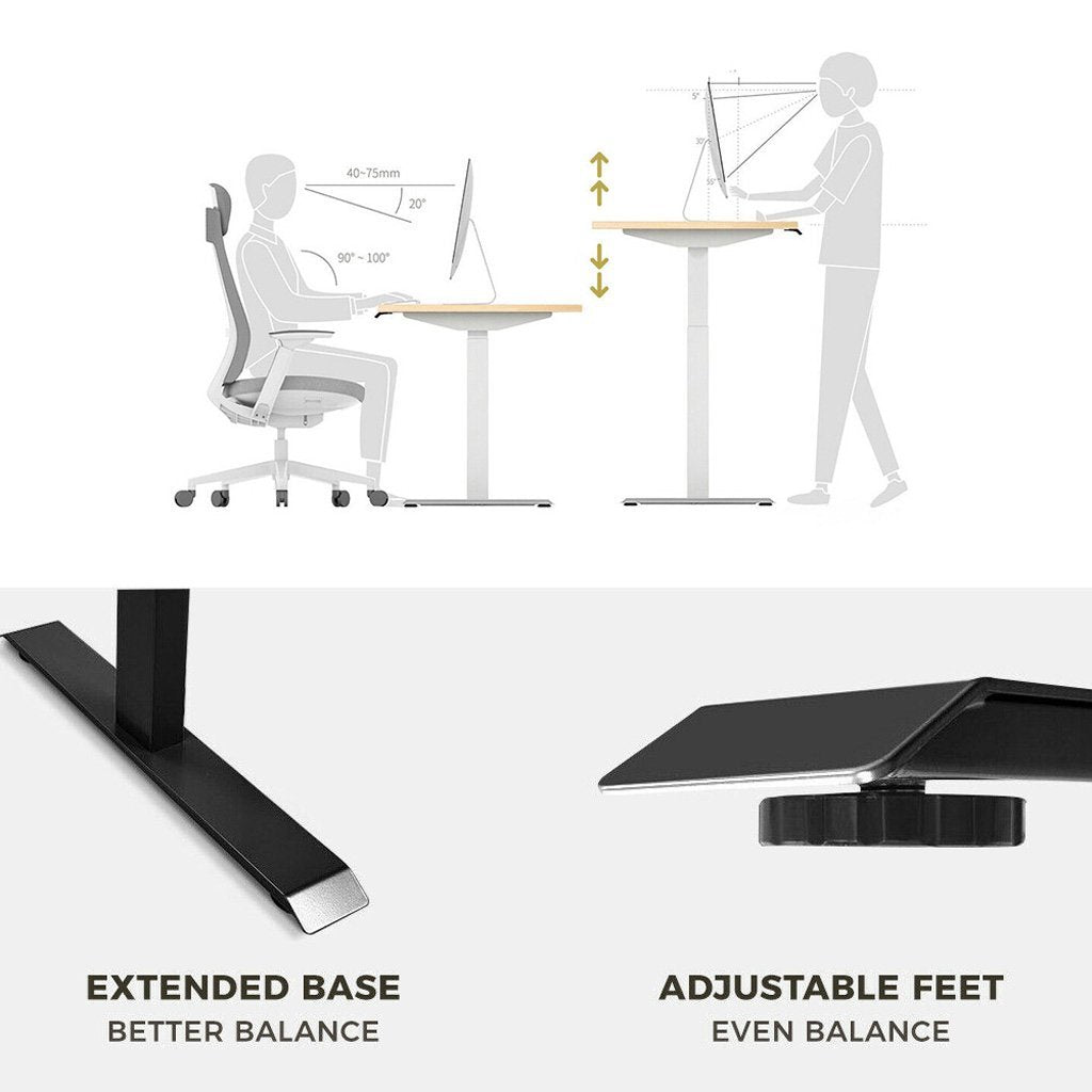 140cm Standing Desk Height Adjustable Sit Stand Motorised White Single Motor Frame White Top