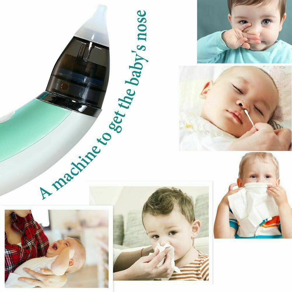 Baby Nasal Aspirator Electric Safe Hygienic Nose Cleaner Snot Sucker For baby (Green)