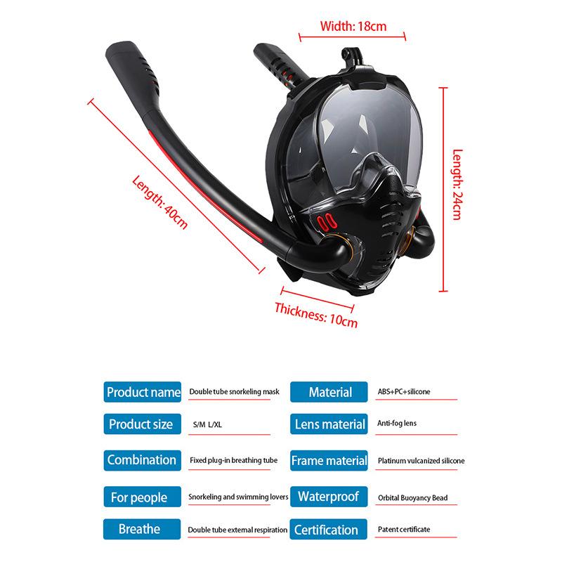 Snorkel Mask Safe Double Breathing System Full Face Snorkeling Anti Leak/Fog AU Large