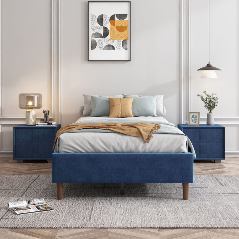 Velvet Blue Bed Frame – Double