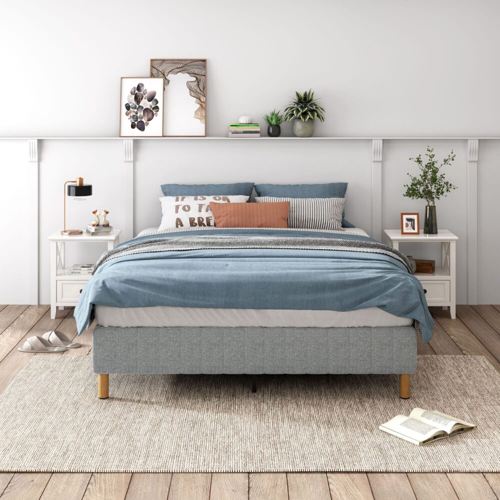 Metal Bedframe Mattress Foundation (Light Grey) – Queen