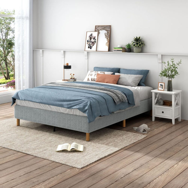 Metal Bedframe Mattress Foundation (Light Grey) – Queen