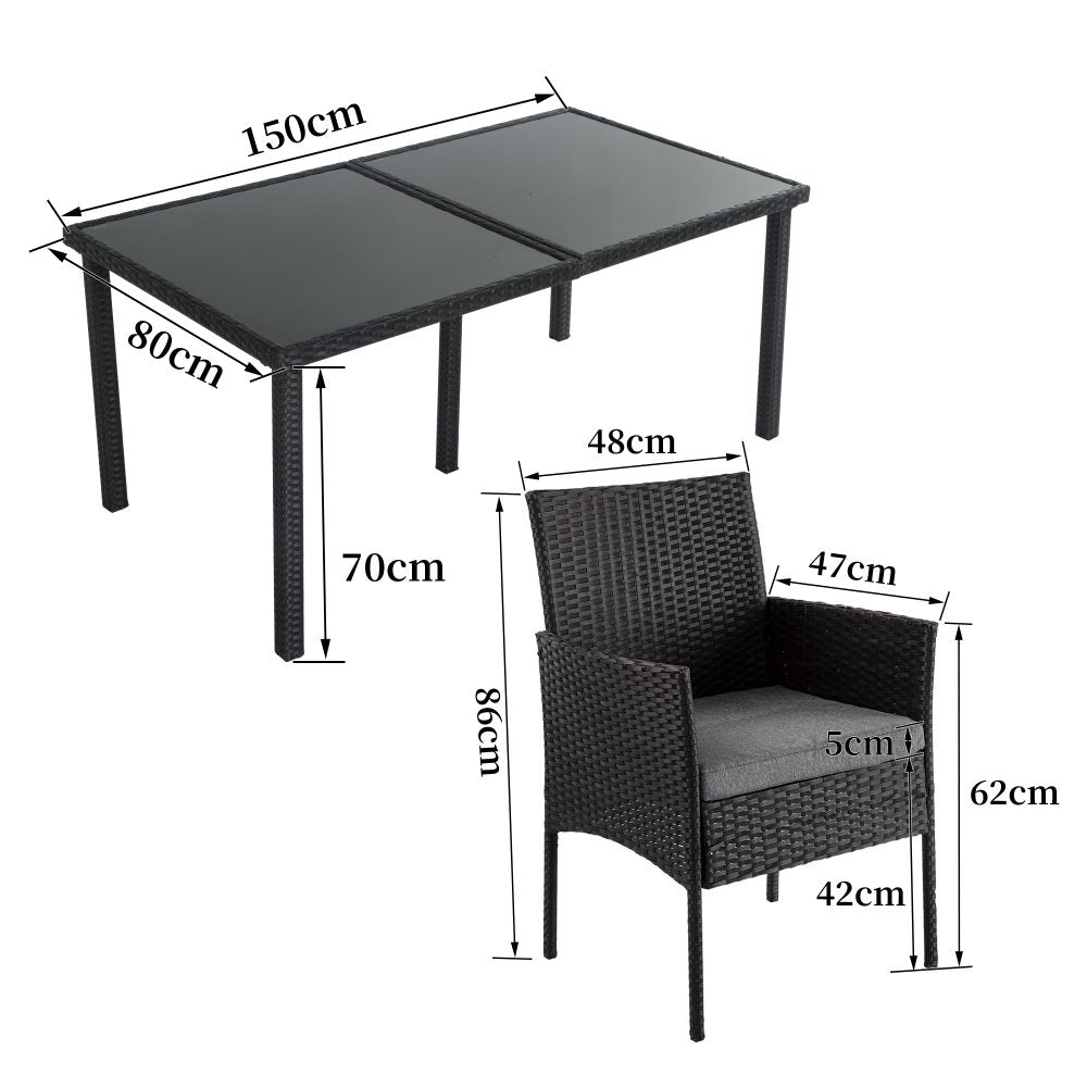 Outdoor Minimalist Black Wicker 6-Seater Dining Set