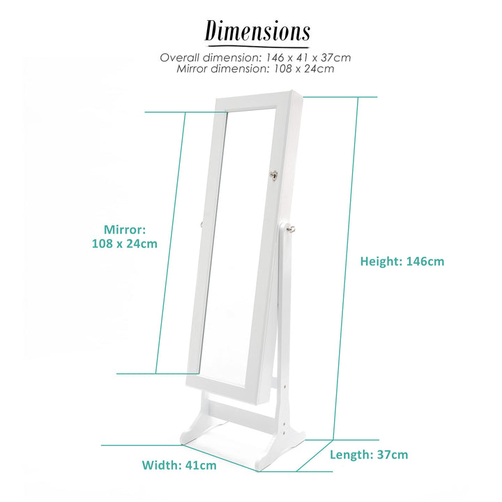 Mirror Jewellery Cabinet Organiser 2 Drawers LOWE 146cm WHITE