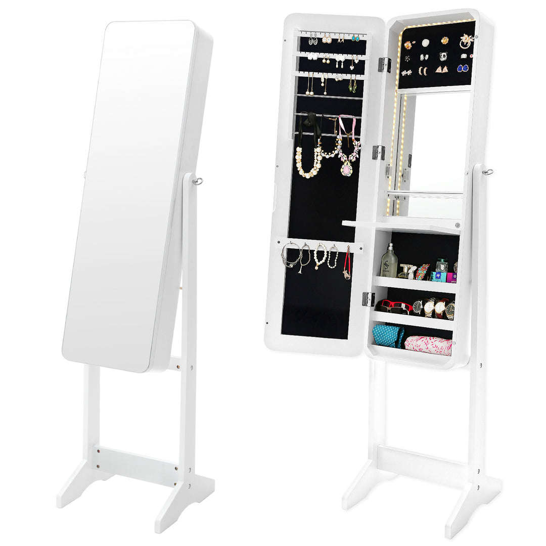 Mirror Jewellery Cabinet Organiser LED 146cm WHITE