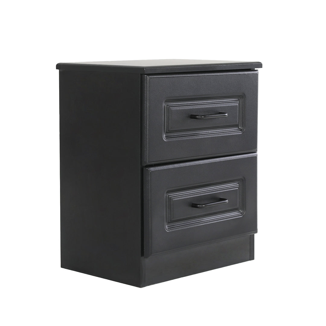 Bedside Table Side Storage Cabinet Nightstand Bedroom 2 Drawer KEVA BLACK