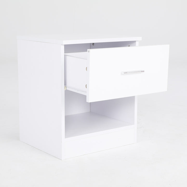 Bedside Table Side Storage Cabinet Nightstand Bedroom 1 Drawer 1 Shelf ELLA - WHITE