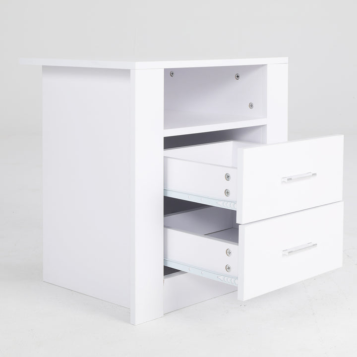 Bedside Table Side Storage Cabinet Nightstand Bedroom 2 Drawer 1 Shelf ZURI WHITE