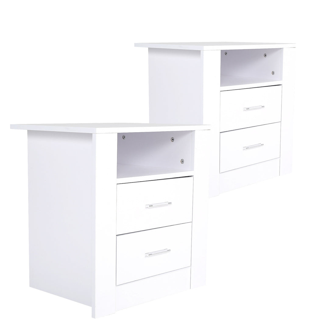 2X Bedside Table Side Storage Cabinet Nightstand Bedroom 2 Drawer 1 Shelf ZURI WHITE