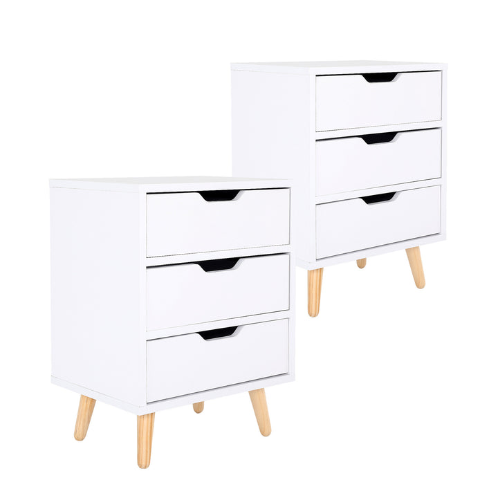 2X Bedside Table 3 Drawer Wood Leg Storage Cabinet Nightstand LACY WHITE