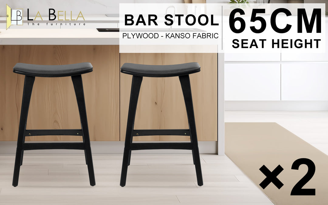 2X Wooden Bar Stool Padded PU Leather Dining Chair KANSO 65cm BLACK