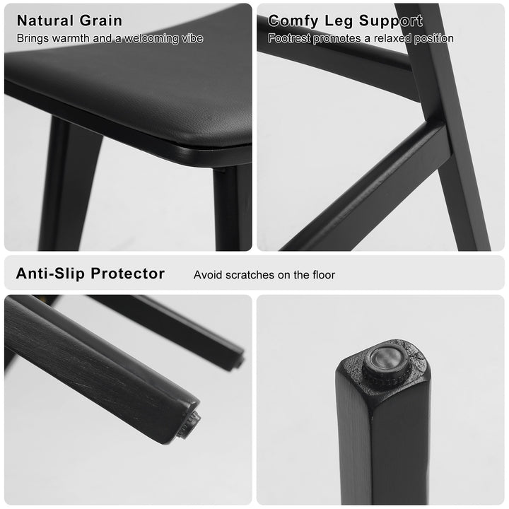 4X Wooden Bar Stool Padded PU Leather Dining Chair KANSO 65cm BLACK