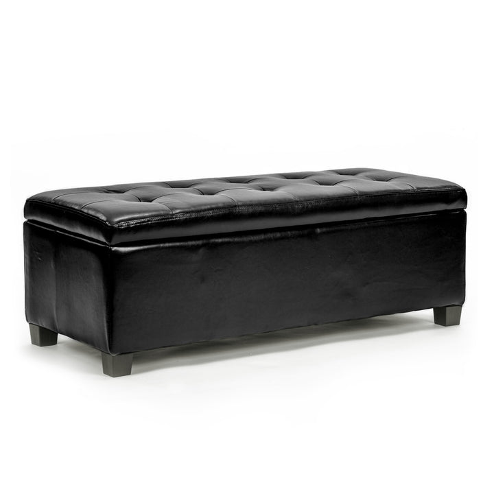 La Bella 102cm Black Storage Ottoman Stool Leather