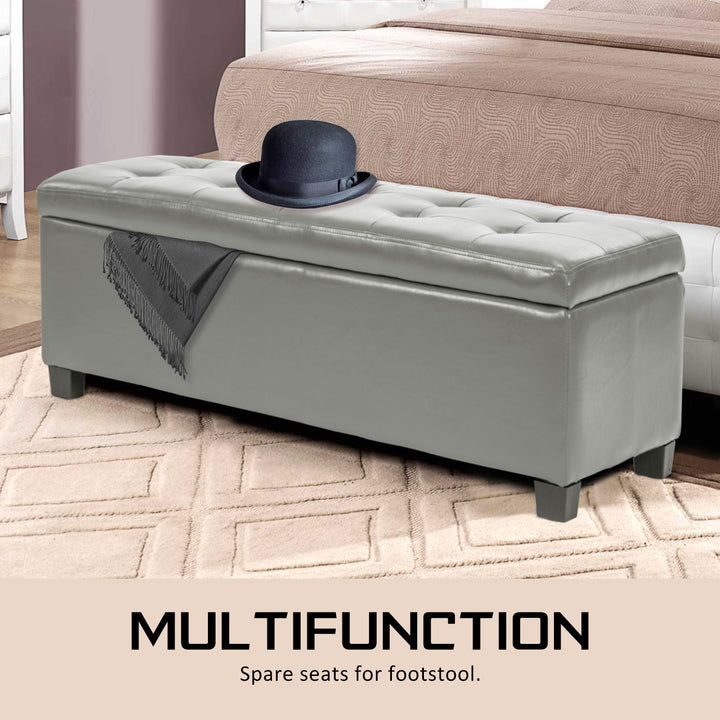 La Bella 102cm Grey Storage Ottoman Stool Leather