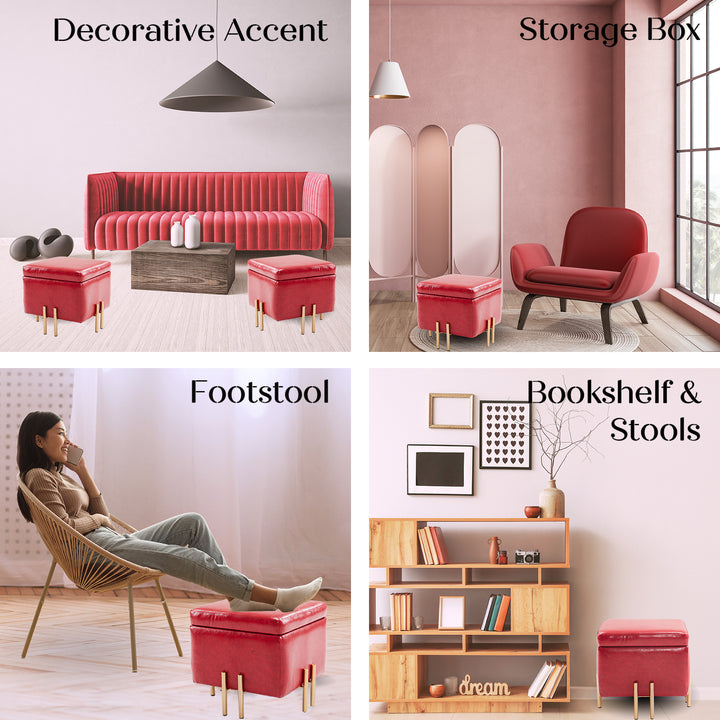 Storage Ottoman Foot Stool Cube Tuffet Seat 45cm PU Leather RED