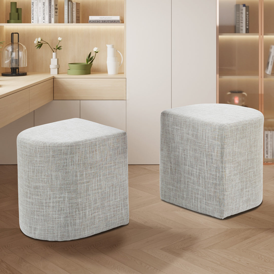 Ottoman Stool Linen Fabric Footstool Foot Rest Pouffe Pouf Seat - Cream Grey