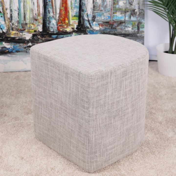 Ottoman Stool Linen Fabric Footstool Foot Rest Pouffe Pouf Seat - Cream Grey