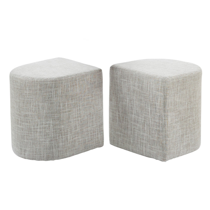 2X Ottoman Stool Linen Fabric Footstool Foot Rest Pouffe Pouf Seat - Cream Grey