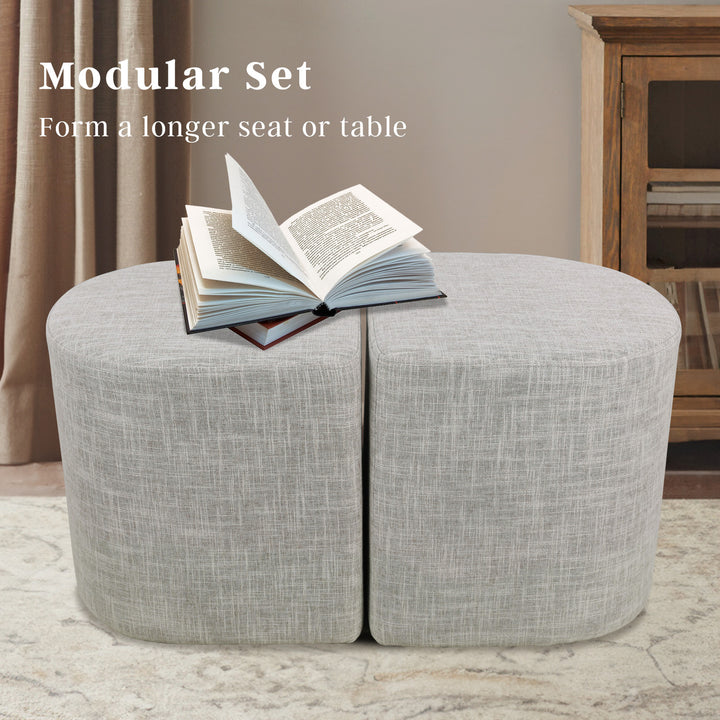 2X Ottoman Stool Linen Fabric Footstool Foot Rest Pouffe Pouf Seat - Cream Grey