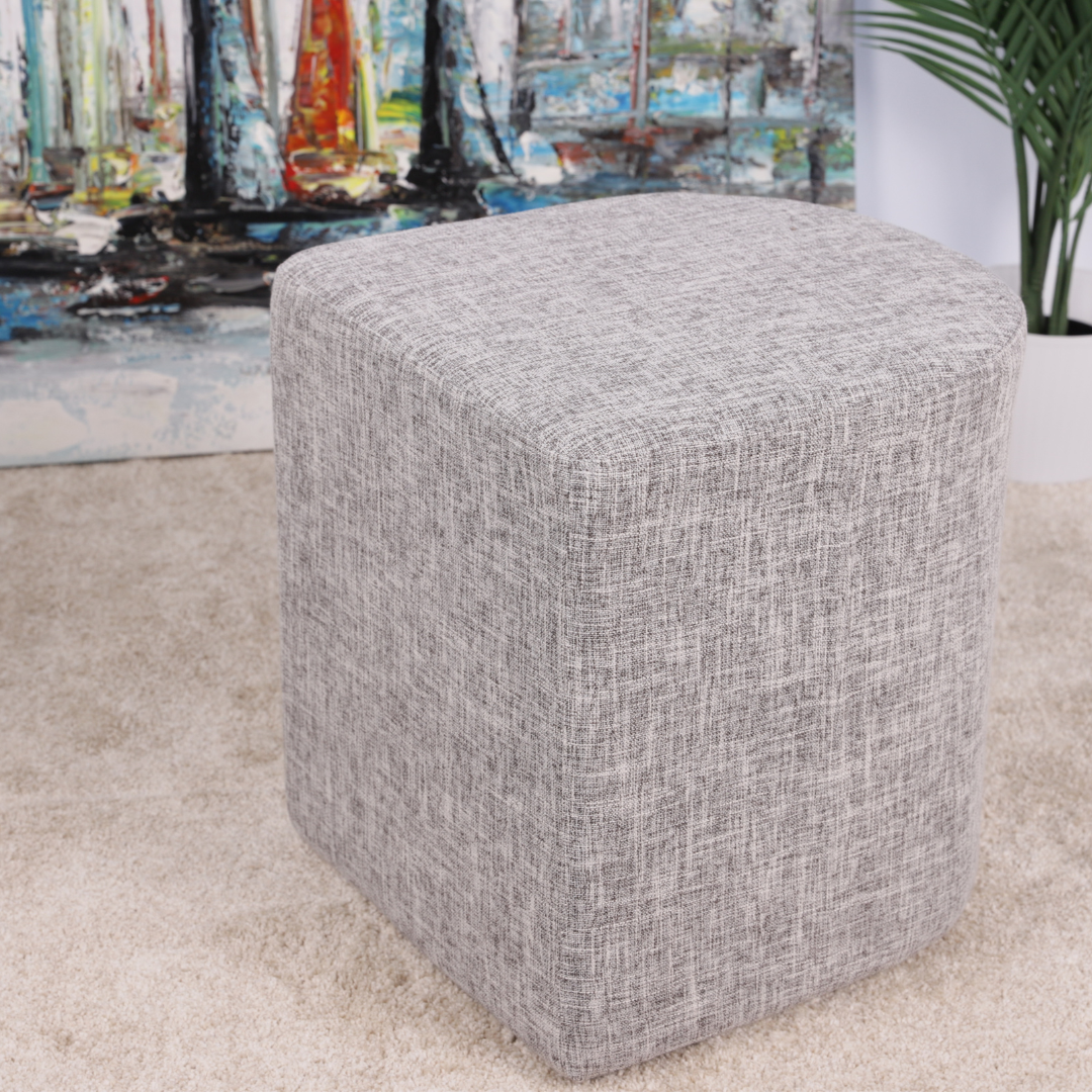 Ottoman Stool Linen Fabric Footstool Foot Rest Pouffe Pouf Seat - Dark Grey