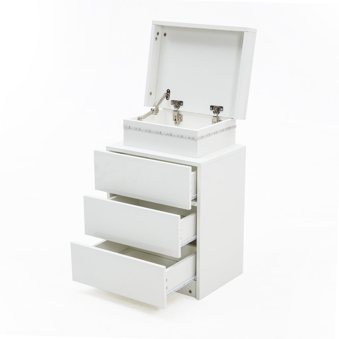 2X Bedside Table 3 Drawers RGB LED Bedroom Cabinet Nightstand Gloss GLORY WHITE