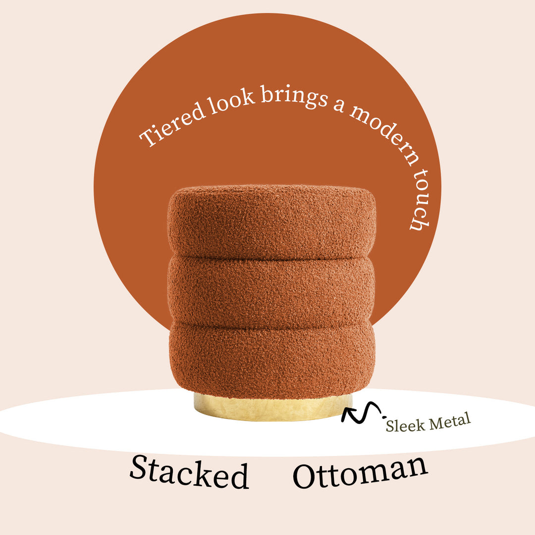 Round Stacked Ottoman Stool Teddy Fleece Fabric Foot Rest 38cm ORANGE