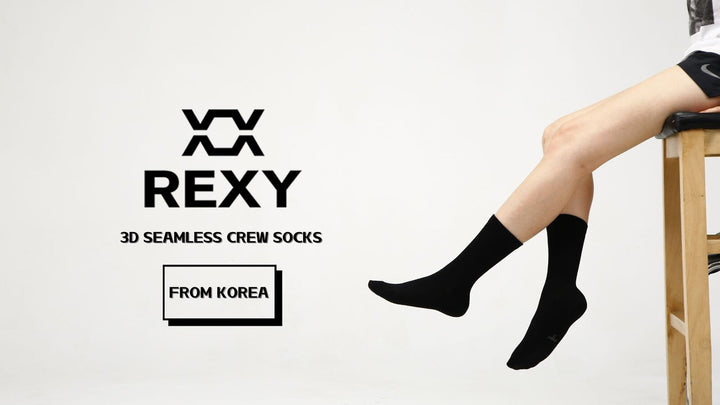 15X Rexy 3D Seamless Crew Socks Large Slim Breathable BLACK