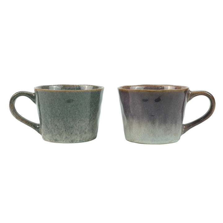 2X Reactive Glazed Ceramic Organic Coffee Mug 350ml Natural EARTHY GREY BLUE