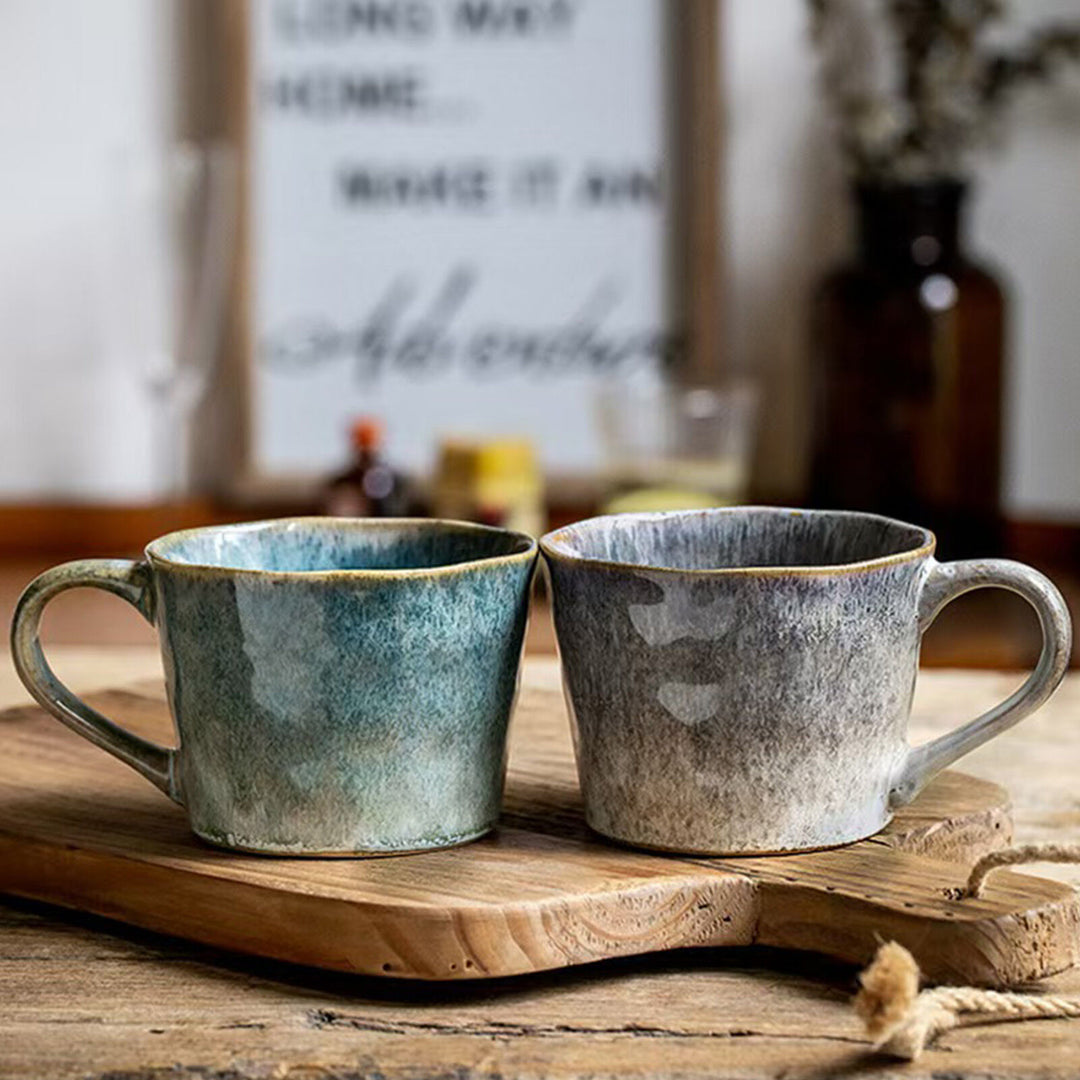 2X Reactive Glazed Ceramic Organic Coffee Mug 350ml Natural EARTHY GREY BLUE