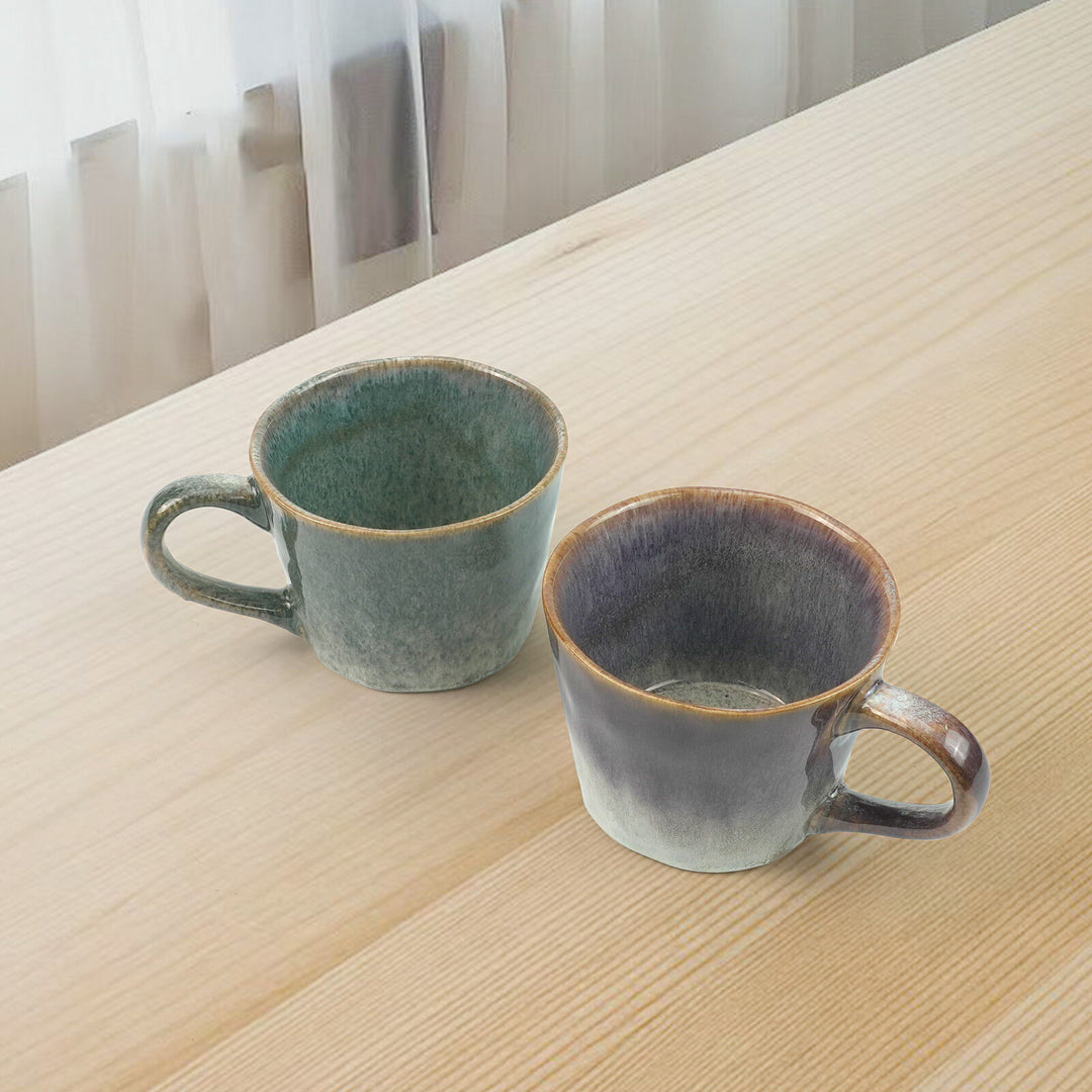 2X Reactive Glazed Ceramic Organic Coffee Mug 350ml Natural EARTHY GREY BLUE