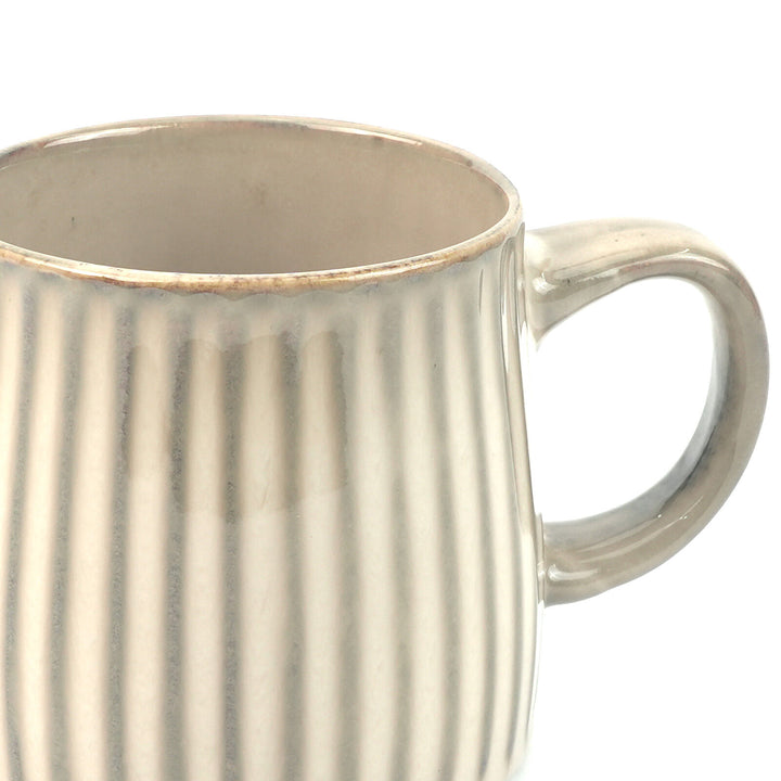 High-Fired Ceramic Stoneware Ribbed Stripe Mug 460ml Matt EARTHY BROWN